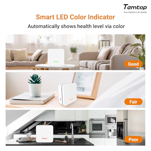 Image of Temtop P1 Air Quality Monitor, PM2.5 /PM10 /Temperature /Humidity Sensor with Bluetooth App, AQI Tracking & Portable Design for Home, Office, Car, and Travel Use