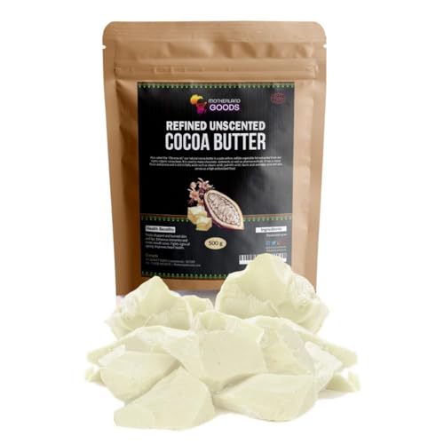 Motherland Goods Deodorized Cocoa Butter Chunks - Refined Unscented Cacao From Ghana - Organic Body Moisturizer for Sensitive Skin Anti-Aging Scars & for DIY & Craft Projects - (4 Oz- No Smell)