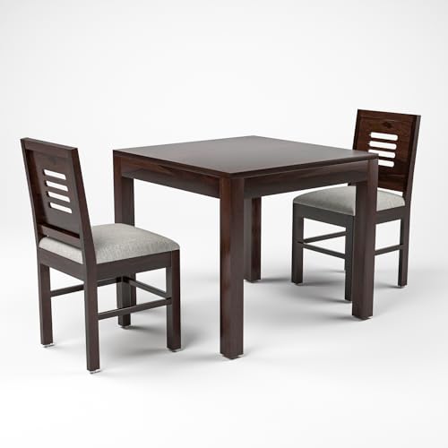Image of Solid Sheesham Wood 2 Seater Dining Table Set with Cushioned Chairs for Dining Room | Living Room | Home & Office | Hotels Restaurant & Cafe (2 Seater, Walnut)