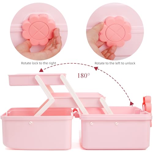 ZOOFOX Cute Hair Accessories Organizer for Girls, 3-Layers Pink Craft Storage Container with Handle, Lockable Storage Box for Hair Clip, Headband, Scrunchie, Cosmetic, Sewing, Toy, Washi Tape - Cosy Home Interiors ZOOFOX Cute Hair Accessories Organizer for Girls, 3-Layers Pink Craft Storage Container with Handle, Lockable Storage Box for Hair Clip, Headband, Scrunchie, Cosmetic, Sewing, Toy, Washi Tape - Image 4