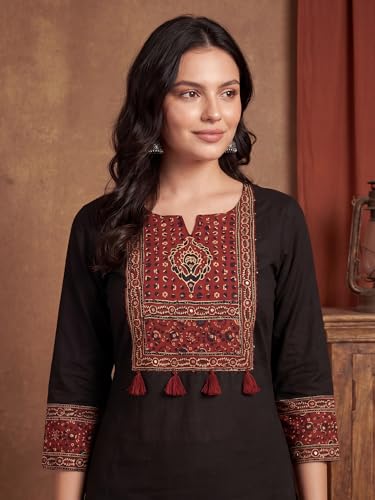 Image of INDO ERA Women's Straight Pure Cotton Floral Self Design Kurta & Pant With Dupatta Set | Kurta Sets For Woman