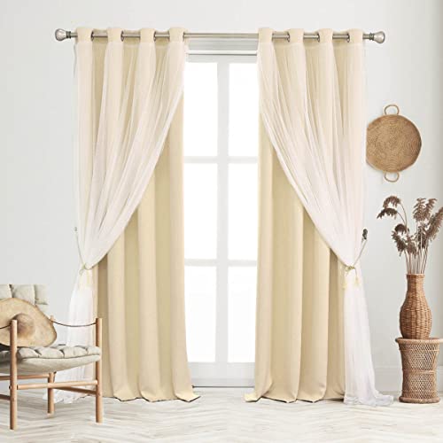 Sofjagetq Blackout Curtains Set - Farmhouse Mix & Match Sheer Light Blocking Drapes Beige Window Treatments With Tie-Backs For Living Room, Bedroom 52 X 84 Inches, Biscotti Beige, 2 Pieces #TOP2