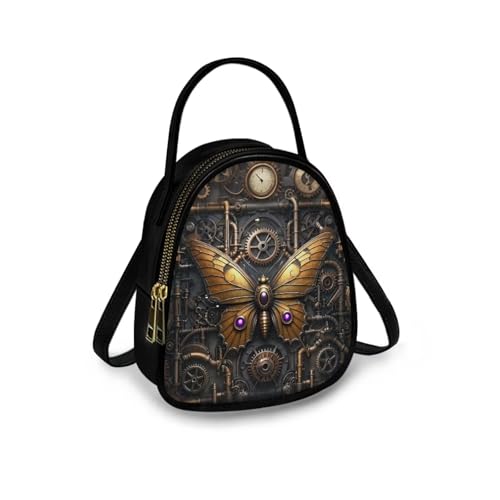 Steampunk Small Crossbody Bag PU Leather Phone Pouch Purse for Women, Top-Handle Shoulder Bags, 6.5x3.15x7.5inch