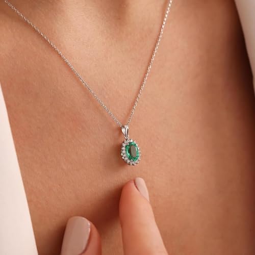Image of Zarkan 925 Hallmark Silver Green Oval Shape Pendant Inspired By Saiyaara | Pendant Necklace for Women | Gifting Jewelry for Girls & Ladies