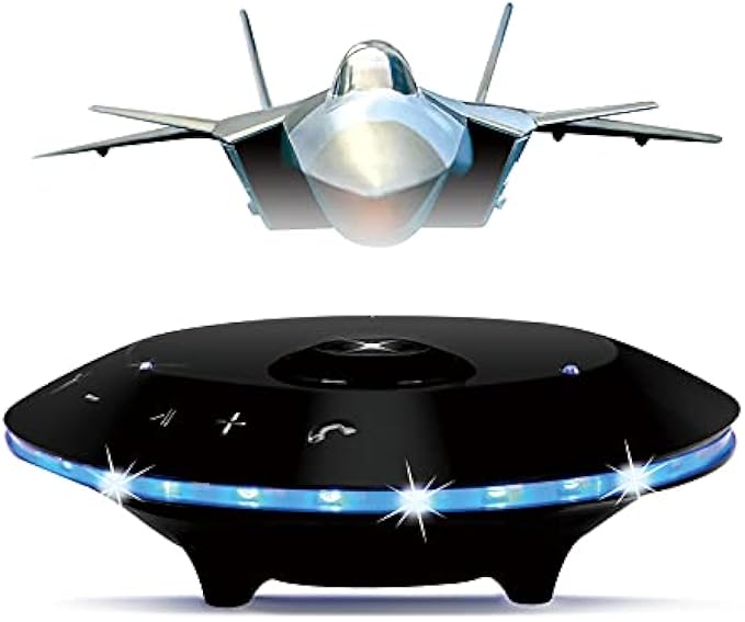 RUIXINDA Magnetic Levitating Speaker of Aircraft Model,Maglev Floating Speaker 360°Rotation LED Flash 3D Stereo Sound with Microphone Touch Button,Cool Tech Gadgets for Men,Unique
