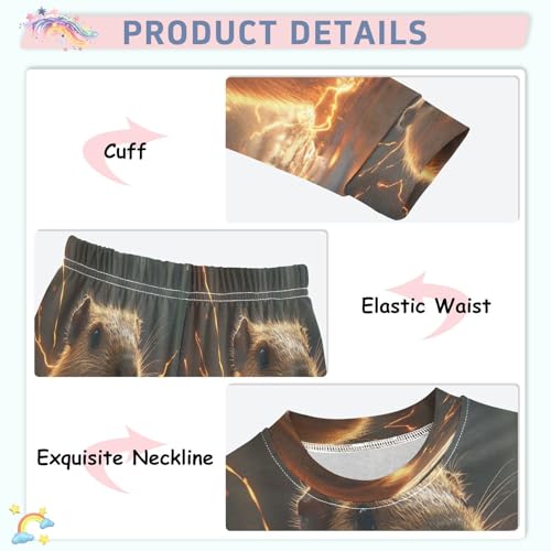 Pajama Sets Long Sleeve Glowing Capybara with Sparks Soft Comfy Sleepwear 2 Piece PJS 3-8T4