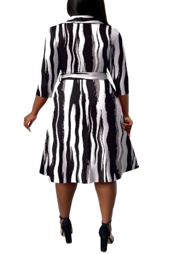 Image of FANDEE Plus Size Midi Dress for Women - Printing Summer Dresses for Wedding Guest Cocktail Party 3 /4 Sleeve V Neck(L-5XL)