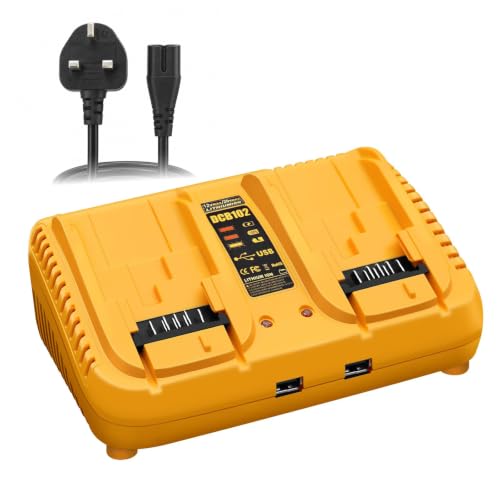 Mvellir Battery Charger Replacement Compatible with Dewalt 12V-20V MAX Lithium Battery, 3.0A Fast Charging, 2 Port Multi Charger Station with 2 USB Ports 5V 2.1A