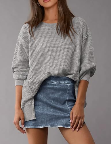 PRETTYGARDEN Oversized Sweatshirt for Women 2025 Fashion Crewneck Long Sleeve Pullover Waffle Knit Tops Fall Trendy Clothes