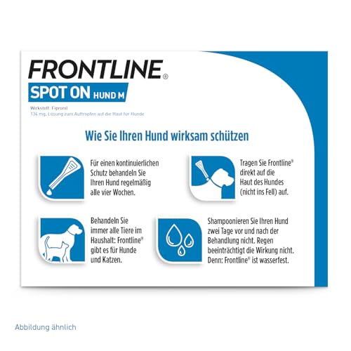 FRONTLINE Spot ON Hund M gegen Zecken, Flöhe & Haarlinge (10 bis 20 kg) - 3X Pipetten für bis zu 3 Monate Schutz - wasserfest