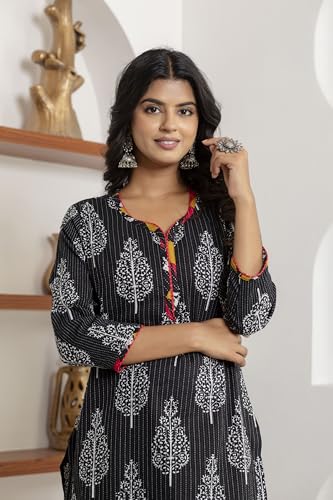 Image of KANNAHI Women Pure Cotton Blue and Rust Ethnic Motif Ajrakh Handblock Printed Kurta Set