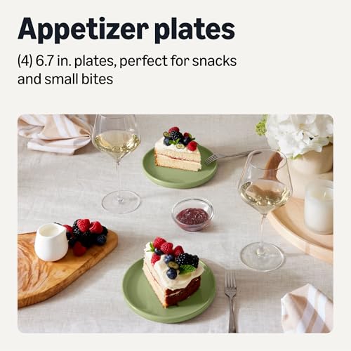 Image of Amazon Basics Glazed Stoneware Appetizer Plates, Ceramic 4-Piece Set, Microwave and Dishwasher-Safe, 6.7 in., Olive