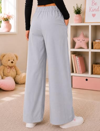 Image of ADBUCKS Girl's Stretch Denim Wide Leg Jeans Comfort Fit with Elastic Waistband, Straight Cut, Casual Style for All Seasons, Versatile Clothing