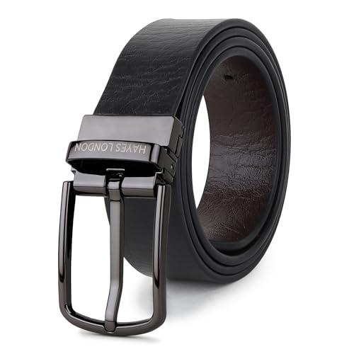 Image of HAYES LONDON Belts for Men Leather Original - Belt for Men Formal with Classic Design, Durable and Italian Reversible Men Belts for All Occasions