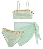 SEAUR Bikini Mädchen mit Mesh Rock Muschel-Deko Kinder Badeanzug 3 Teilig Modische Bademode Gepolstert Badebekleidung 10 Jahre