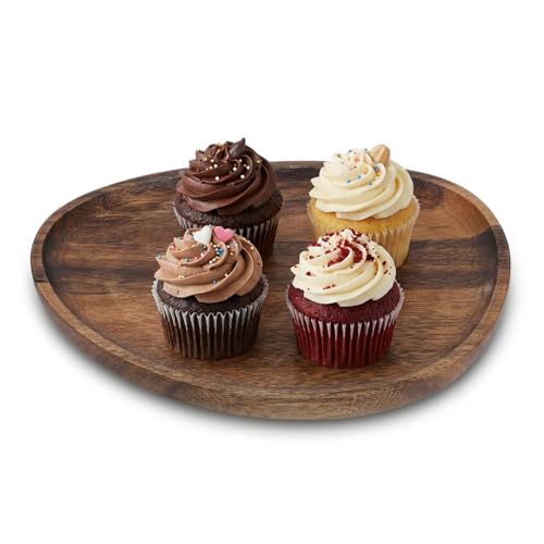 Hapivida Assiettes en Bois, Assiettes Décoratives en Bois d'Acacia, Plateaux de Service Classiques Irréguliers, Plateaux pour Fruits, desserts, Sushis, Nourriture(26 * 21cm)