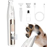 GIMPYN Dog Paw Trimmer with LED Display, 35dB Low Noise Electric Dog Clippers for Grooming, Cordless 20mm-Blade for Trimming Dog's Hair Around Paws, Eyes, Ears, Face, Rump with LED Light (White)