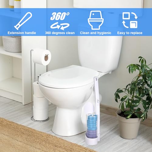 Rzspher Einweg Toilettenbürste, Klobürste mit 18 Stück Reiniger Nachfüllungen, WC-Reinigungssystem mit Einweg-Nachfüllköpfen, Wand-WC-Stab-Set