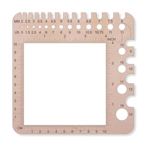 DKJEkdje 1 Pcs Wooden Knitting Crochet Gauge Ruler Needle Sizer Stitch Counter Spinner Yarn Measure Tool Square Craft Accessory