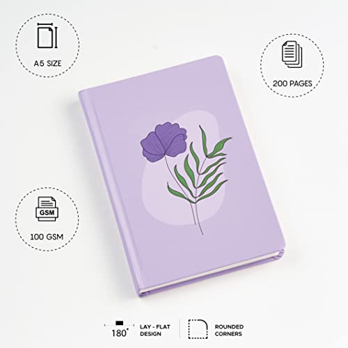 Image of FACTOR NOTES Hardbound Notebook: 100 GSM|A5|3 Bookmarks|200 Pages|Inner Pocket|Ruled (Violet Bloom)