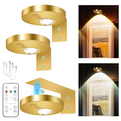 Cambk CK0033A1 Rechargeable Picture Lights For Wall, 3Pcs Wireless Poster Light For Art Display With Remote, Over Paintings Lighting For Portrait/Photo/Sculpture/Frame/Home Decor cover
