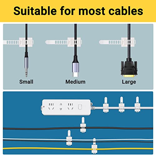 Abrazaderas para cables Segarty, blancas, autoadhesivas, ajustables, 100 unidades, ideal para organizar cables en escritorio, coche, pared, oficina, hogar y exteriores miniatura 5