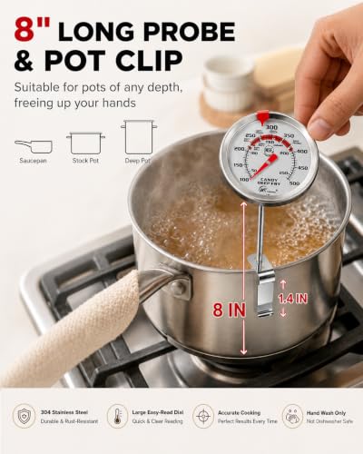 Image of Candy Thermometer for Deep Frying, Cooking Oil Thermometer with Pot Clip
