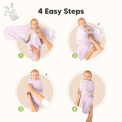 Image of 3-Pack Organic Swaddles for Newborns, Baby Swaddles 0-3 Months (Soft Lilac) | Newborn Swaddle Sleep Sacks, Soft Cotton, Infant, Baby Swaddle Wraps, Girls, Boys, Large Hook & Loop Closure