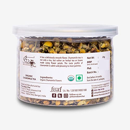 Image of The Indian Chai - Organic Chamomile Flower Tea 25g | Pure Dried Whole Blossoms | Caffeine-Free Herbal Infusion for Sleep, Stress Relief & Relaxation | Loose, Natural & Soothing Bedtime Camomile Tea