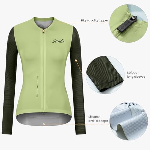 Santic Camisa feminina de ciclismo de manga comprida Pro Bike com zíper completo FPS 50+ MTB Jersey