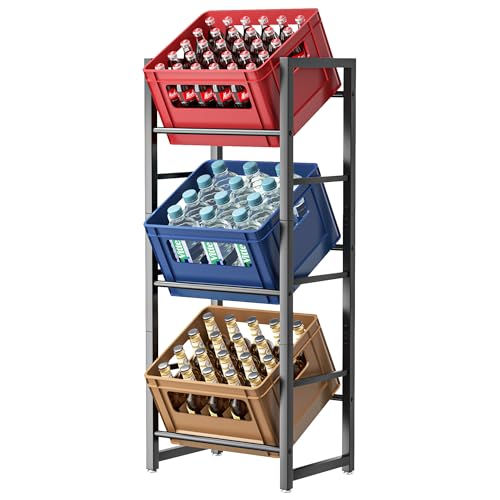 jockcaras Getränkekistenregal für 3 Getränkekisten - Schwarz Metall Getränkeregal, Stabil & Platzsparend Kistenregal mit 3 Ebenen für Bier, Obst, Gemüse, Wasser - Für Wohnzimmer, Küche & Keller