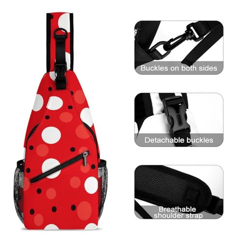 Bolso bandolera casual para senderismo rojo con puntos blancos miniatura 3