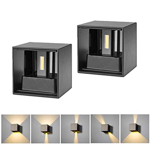 Preisvergleich Produktbild Maidodo LED Wandleuchte 6W Einstellbarer Lichtstrahl Wandlampe mit Schalter, Schwarz Wasserdicht IP65 Warmweiß 3000K, 2 Stück