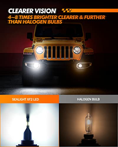 Image of SEALIGHT H10 9145 LED Fog Light Bulbs or DRL, 600% Brightness 6500K Cool White, Built in 20000RPM Turbo Fan 9140 H10 9145 LED Fog Lights, Superior Heat Dissipation, Pack of 2