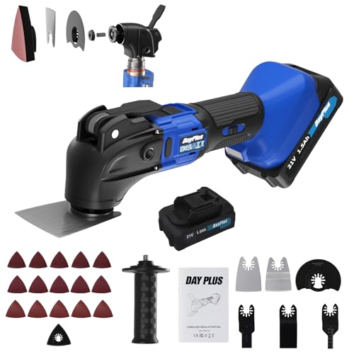 Cordless Oscillating Multi-Tool, 21V 1.5Ah Lithium-Ion, 6 Variable Speed, 4° Oscillation Angle, Quick Change Blade System, Battery and Charger Include, 22-Piece Kit, Blue