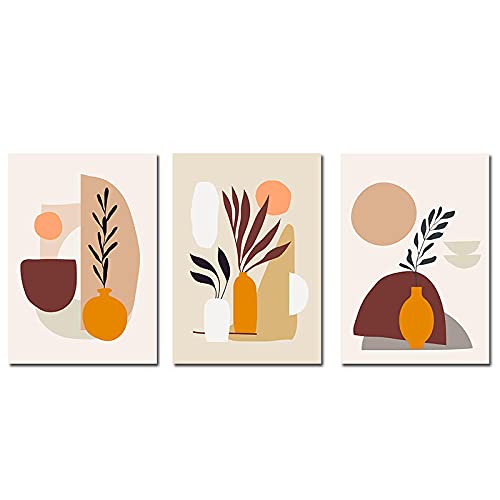 Formes abstraites feuillage pour habiller un grand mur vide triptyque de toile botanique 50x70