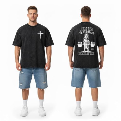 Graphic Tees Summer Women Men Cotton Novelty Oversized Crew Neck Sports Theme Christian Washed T-Shirt Black