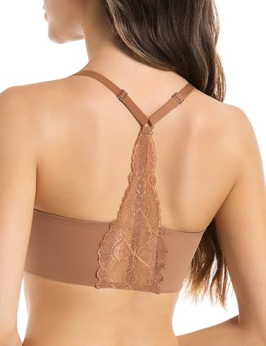 Image of Lusait Lace Bralettes for Women Full Coverage Sexy No Underwire Deep V Racerback Bra Comfort Padded Bras