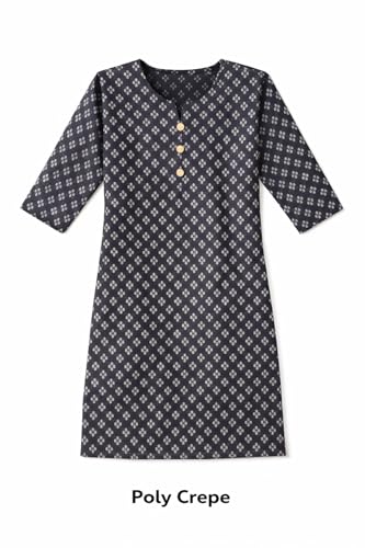 Image of Abhivesha Trends Women's Floral Printed Poly Crepe Kurti | 3 /4 Sleeve | Knee Length Straight Kurta for Women | Casual Office Wear | L