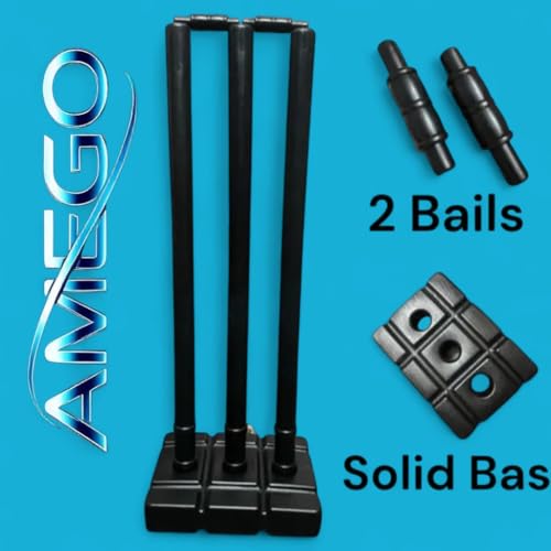 Image of AMEGO Cricket Stumps with Stand Cricket Kit Plastic Wickets for Cricket Standard Wickets for Cricket Ground, Match, Tournament Stump with Stand & Bails- Fluorescent Green -Plastic Wickets Set