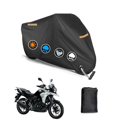 バイクカバー スズキ V−ストローム250 専用 バイクカバー バイクボディーカバー 3つの反射ストリップ 原付カバー UVカット 凍結防止カバー 車体カバー 盗難防止 ワンタッチバックル付き ロック穴付き オールシーズン対応 【収納バッグ付き】