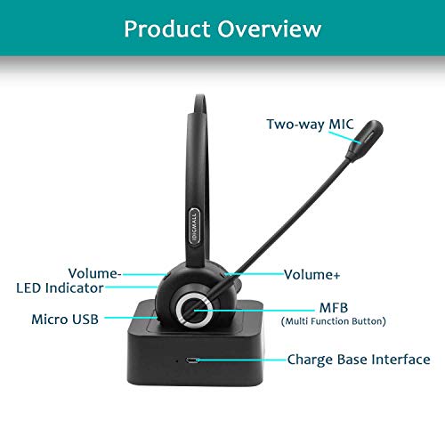 Idigmall Trucker Bluetooth 5.0 Headset For Cell Phones, Wireless Headphones W/Mic, Noise Cancelling Office Headset W/Charging Base For Pc Laptop Call Center Skype (Dark Black)… #TOP7