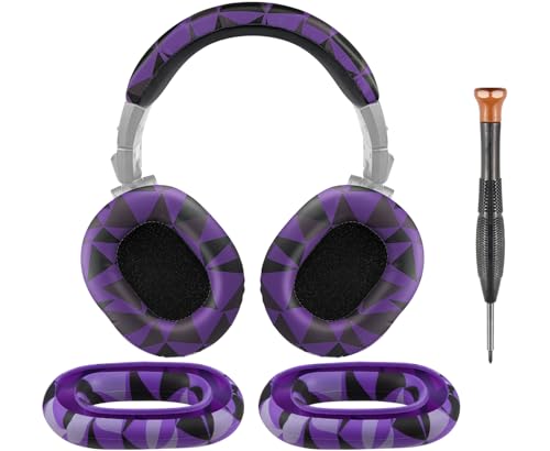 Image of SOULWIT Ear Pads Cushions + Headband + Silicone Earpads Cover Protector, Replacement Kit for ATH M50, M50X, M50XWH, M50XBT, M50XBT2, M50S /LE Headphones, Replacement Repair Part (Purple Black)
