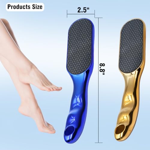 2 Pcs Veinsgrain Foot File, Nano Glass Foot File Hard Skin Remover with Non-Slip Ergonomic Handle, Professional Foot Care Tools for Smooth Feet(Gold+Blue) - Image 8