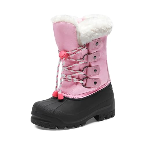 DREAM PAIRS Boys & Girls Waterproof Winter Snow Boots for Little Kid/Big Kid 10 Toddler Grey/Pink