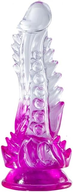 Dildos with Suction Cup Adult Sex Toys, Flexible Crystal Butt Plugs with Curved Shaft for Women Men（Pink）
