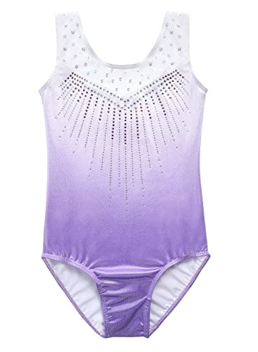 Daxiang Gymnastics Leotards With Shorts For Girls Purple Rhinestones Dance Clothing Leotard For Girls cover