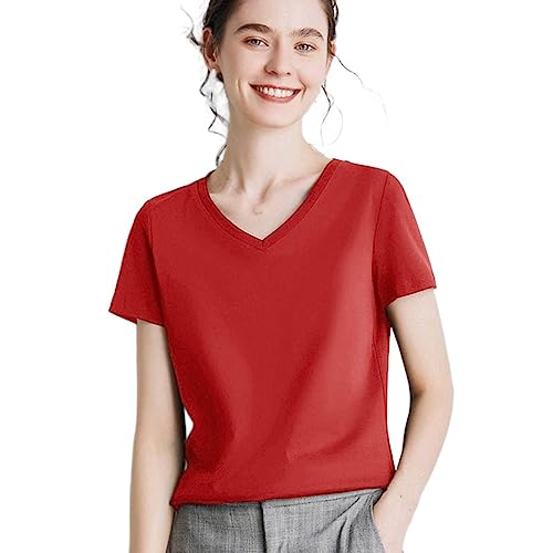 T-Shirt à Col en V pour Femme Fluide Évitant la Chaleur Coupe Ajustée