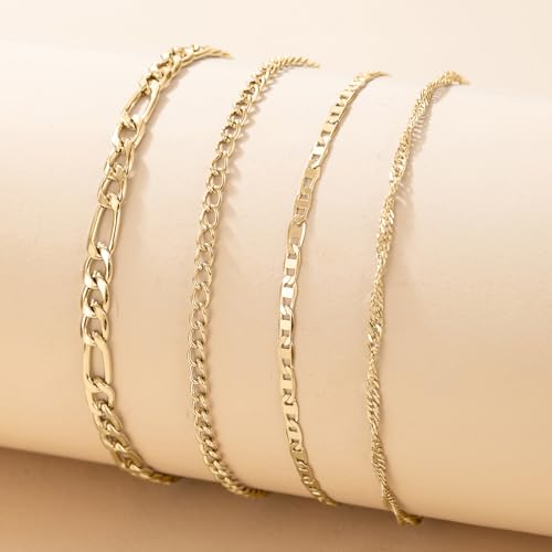 Image of Fesciory 14K Gold Plated Ankle Bracelets Sets For Women, Adjustable Layered Infinite Anklet, Summer Beach Butterfly Star Foot Chain Jewelry Gifts
