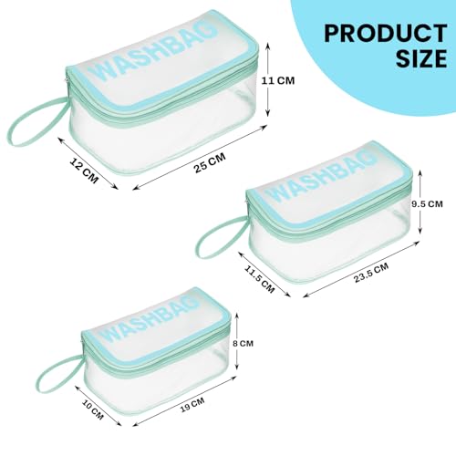 Image of Storite Set of 3 Transparent PVC Travel Pouch Set for Cosmetics - Blue